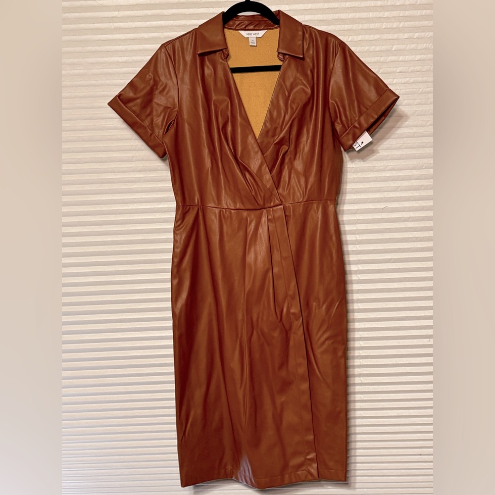 NWT Nine West Brown faux leather midi dress medium